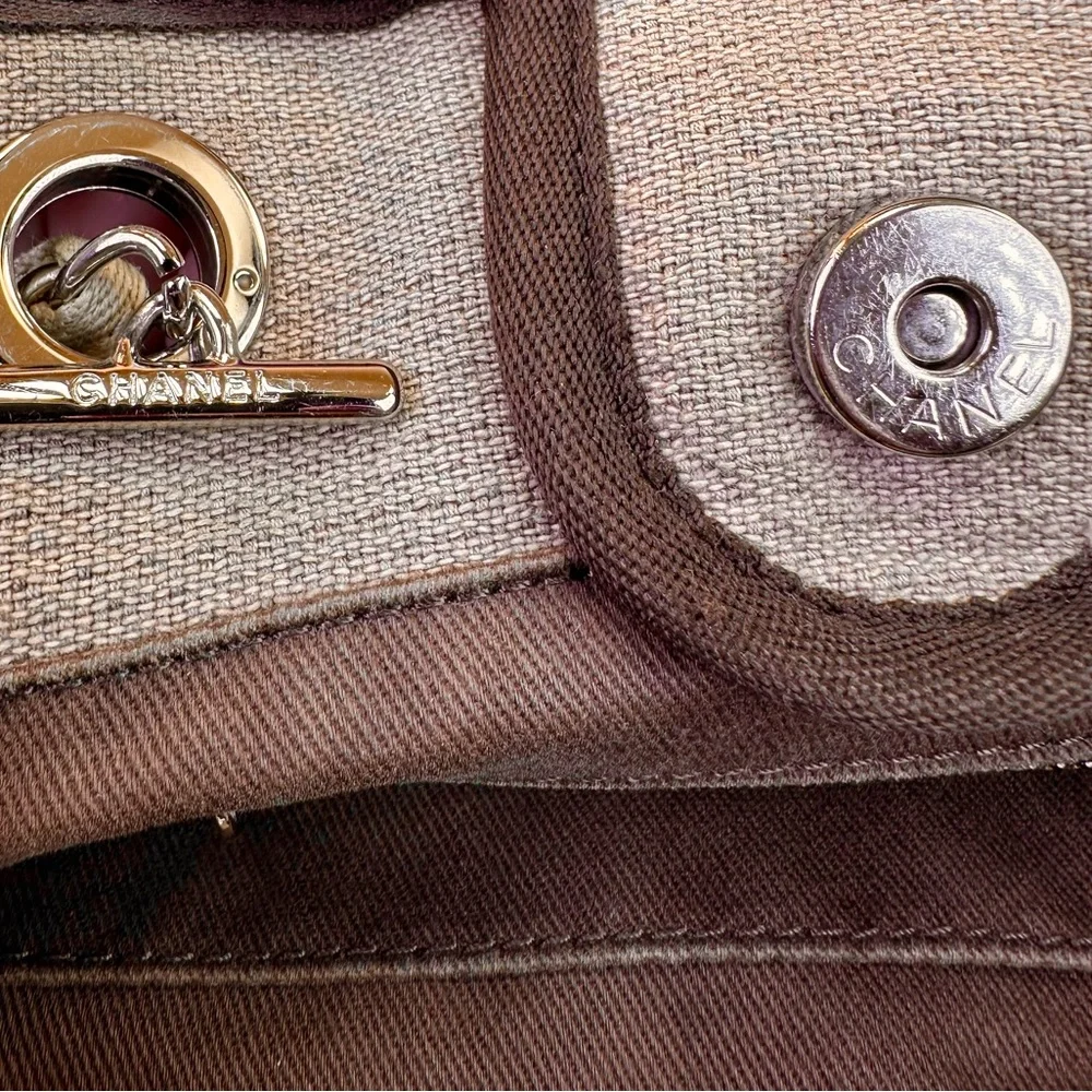 CHANEL CC Deauville Tan Canvas Small Tote SHW White Lettering COA - Picture 6 of 16